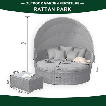 Victoria Range Daybed with Canopy in Slate Grey Weave and Grey Cushions(#515)